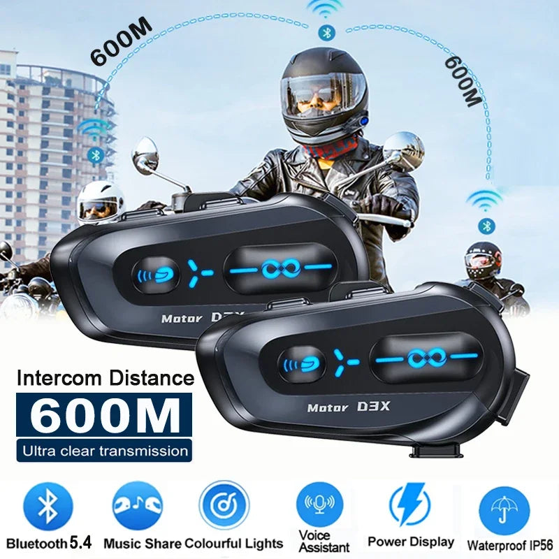 Bluetooth 5.4 Motorcycle Helmet Intercom Headset