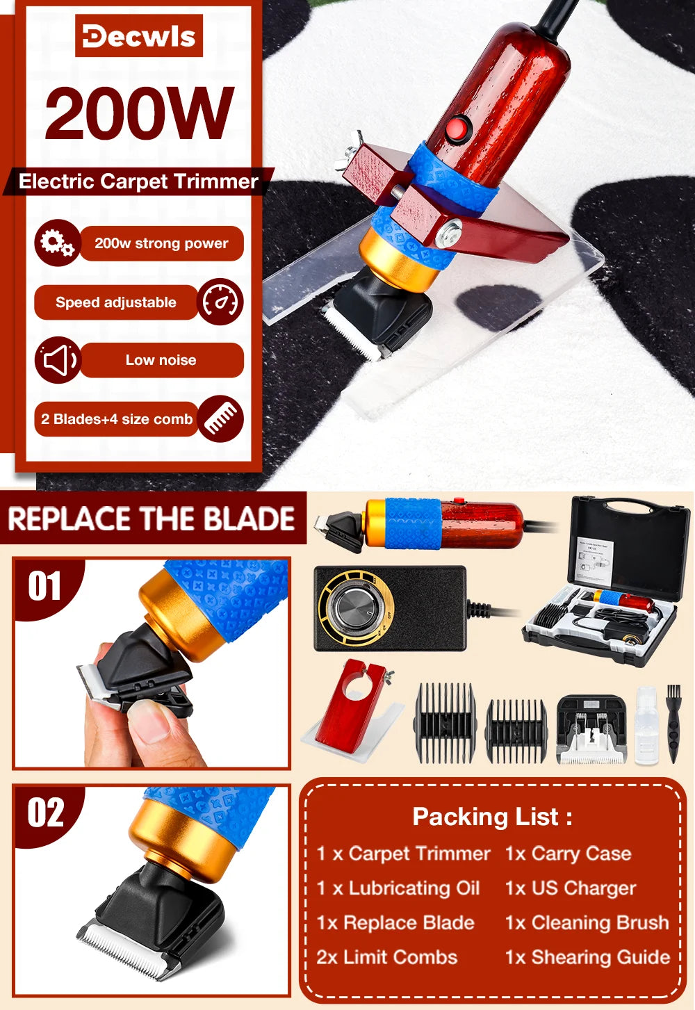 200W Electric Carpet Tufting Trimmer and Pet Grooming Clipper