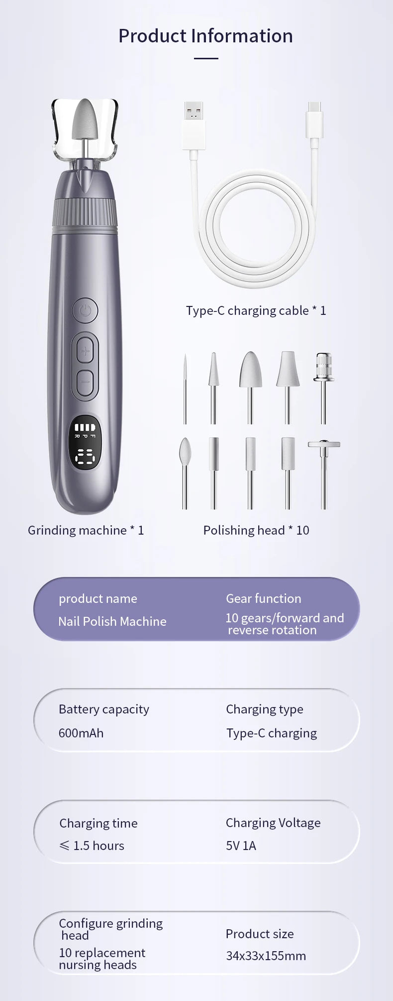 Electric Cordless Nail Drill for Manicure and Pedicure