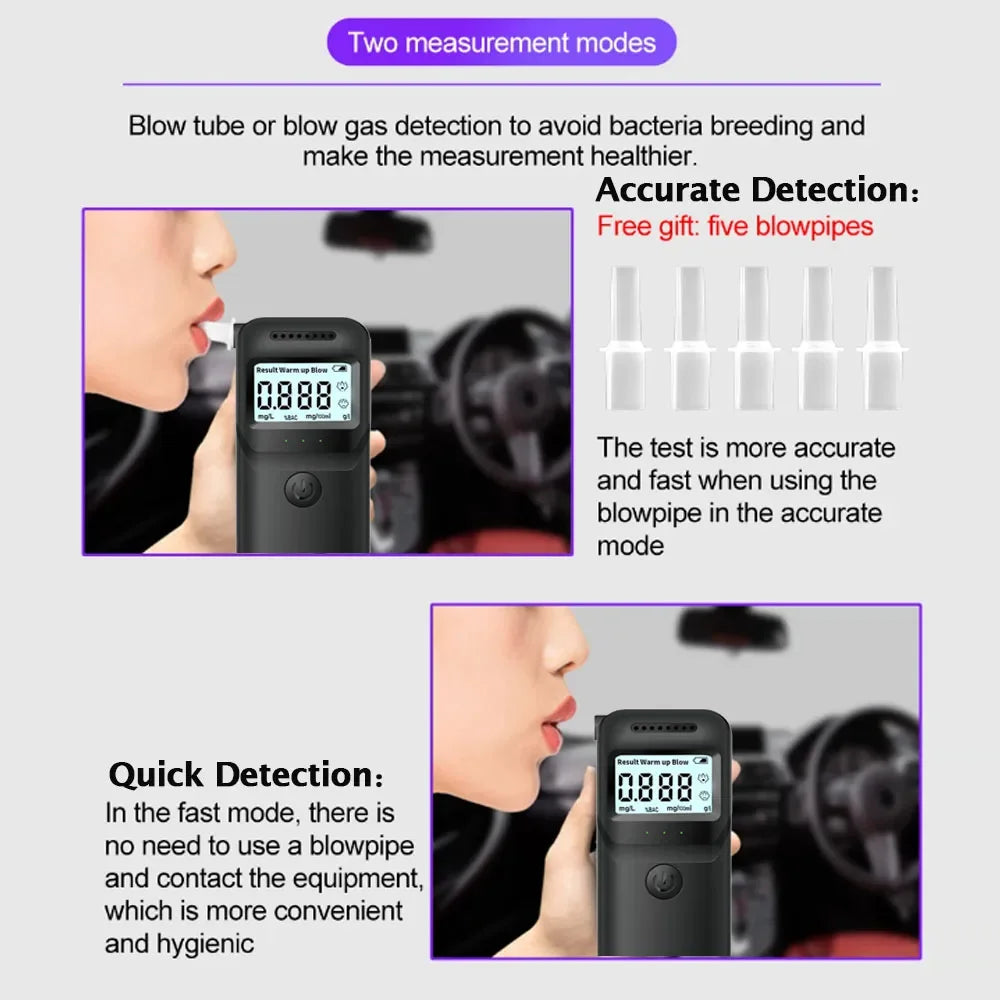 Digital Breathalyzer Alcohol Detector with LCD Display and 3 Color Alert