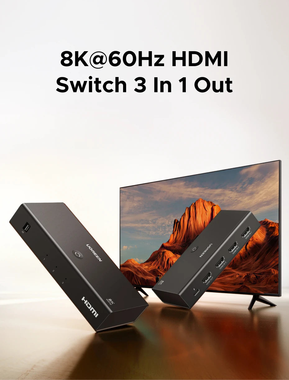 8K 60Hz HDMI 2.1 Switcher 3-in-1 Out with Remote Control