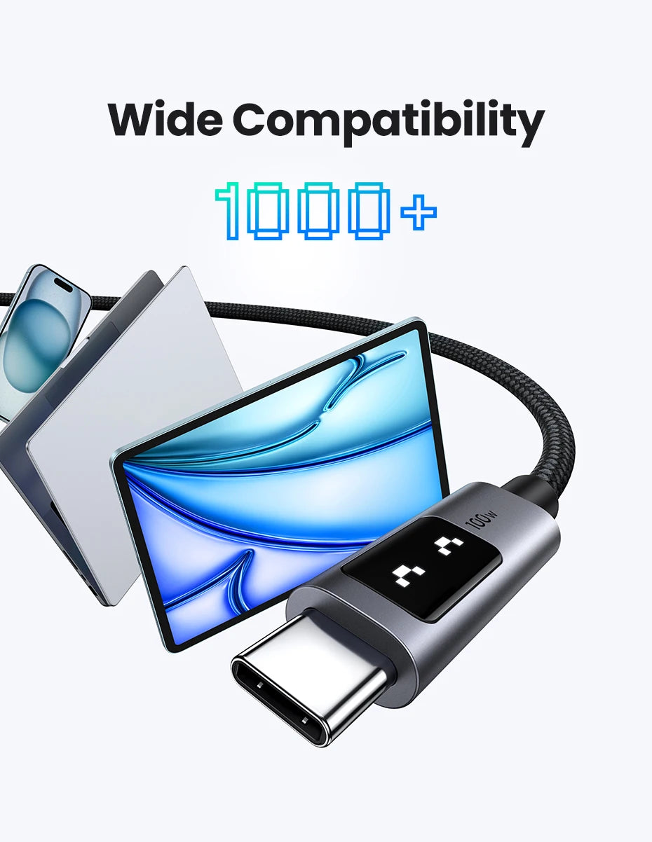 100W USB-C Fast Charging Cable with LED Emoji Display