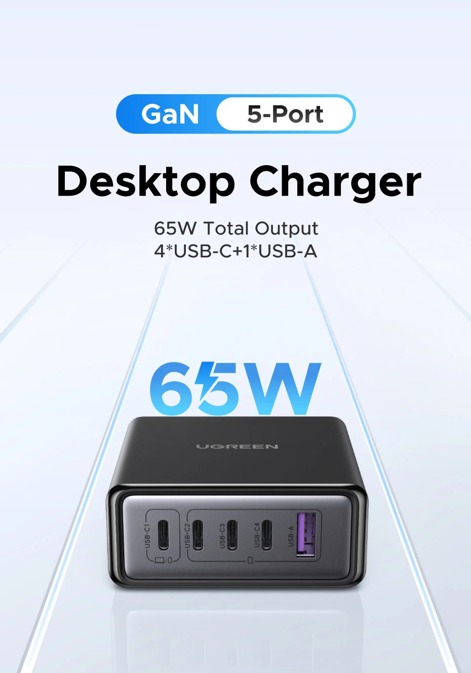 65W GaN 5-Port USB-C Desktop Fast Charger