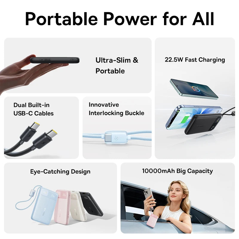10000mAh Portable Power Bank with Dual Built-in USB-C Cables - 6