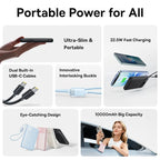 10000mAh Portable Power Bank with Dual Built-in USB-C Cables