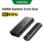 8K 60Hz HDMI 2.1 Switcher 3-in-1 Out with Remote Control