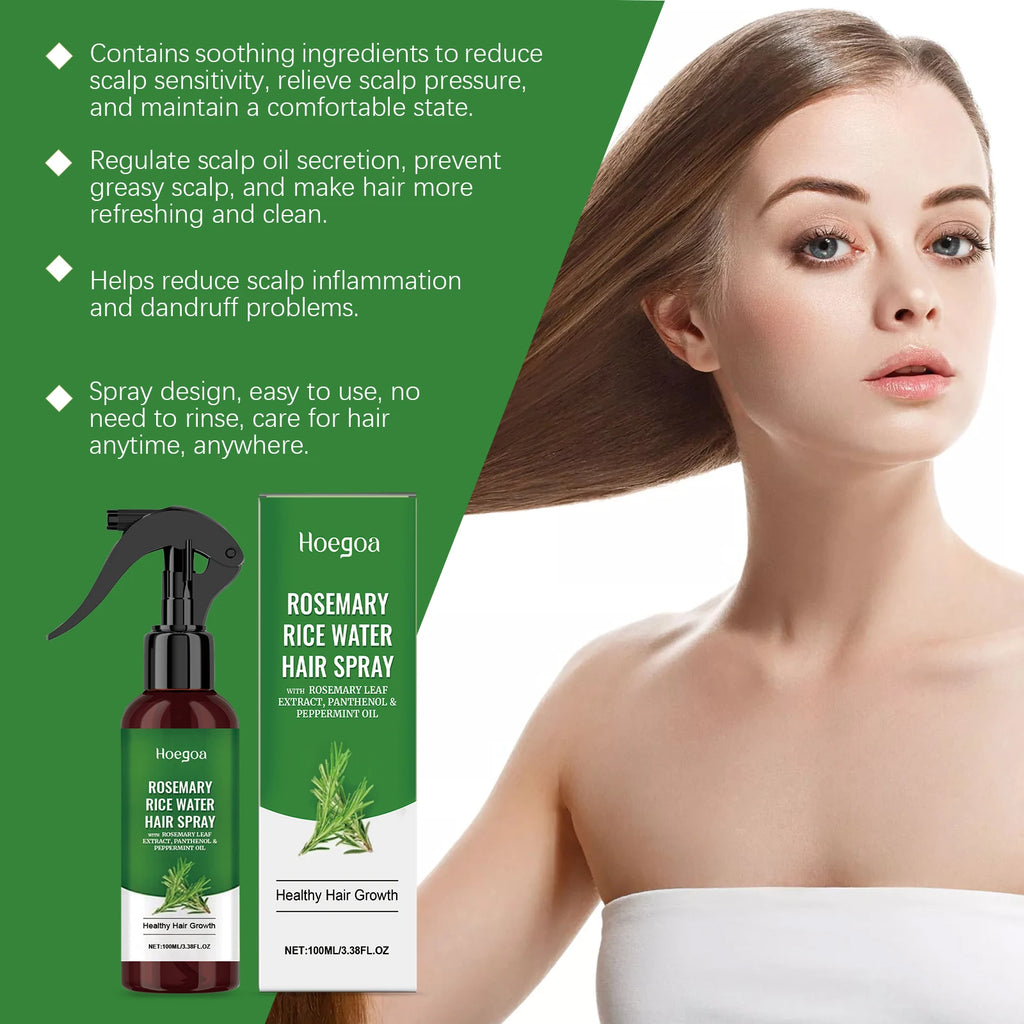 Rosemary Rice Water Hair Growth Spray for Damaged Frizzy Hair