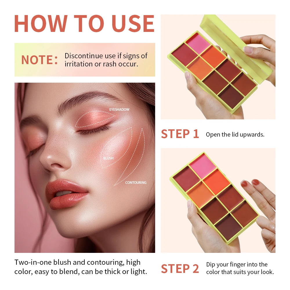 8-Color Cream Highlighter and Blush Makeup Palette - 6
