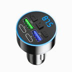 Bluetooth 5.0 FM Transmitter 66W 4 Port Car Charger Handsfree Adapter