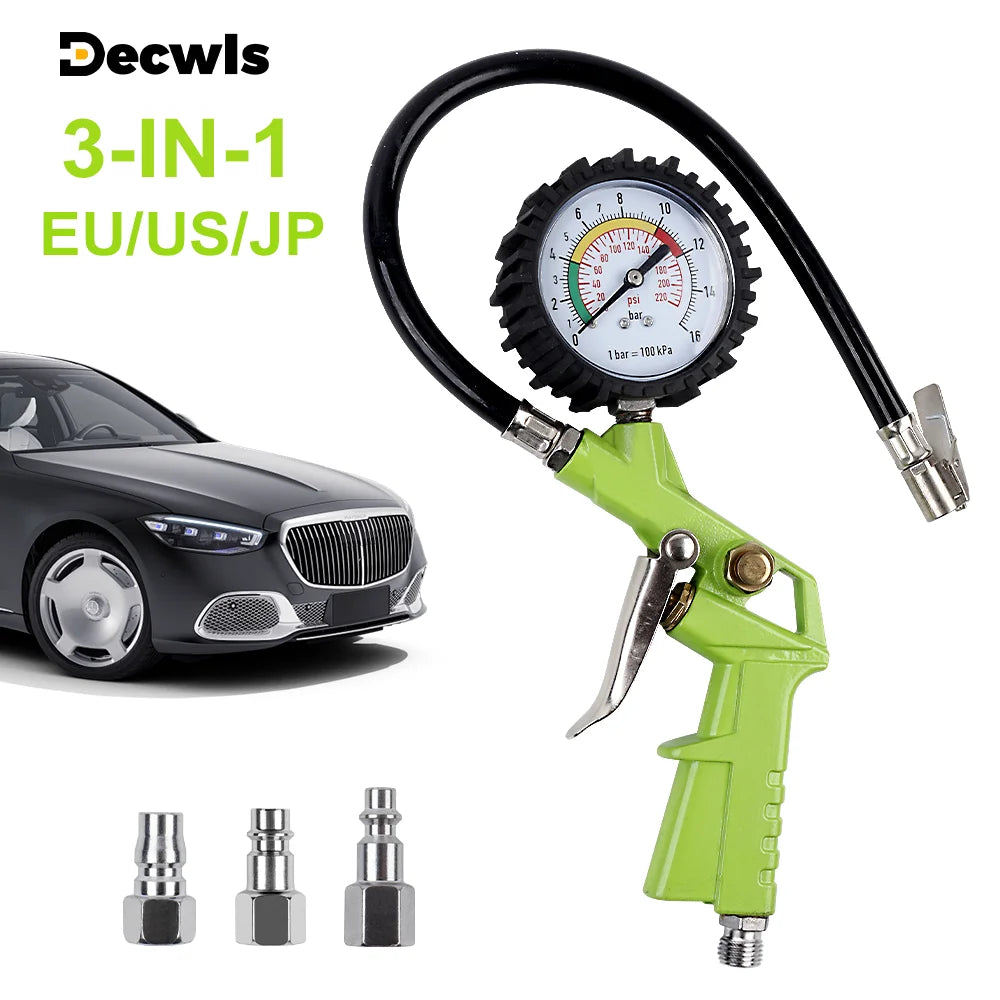 3-in-1 Tire Inflator Gauge with Pressure Meter for Vehicles