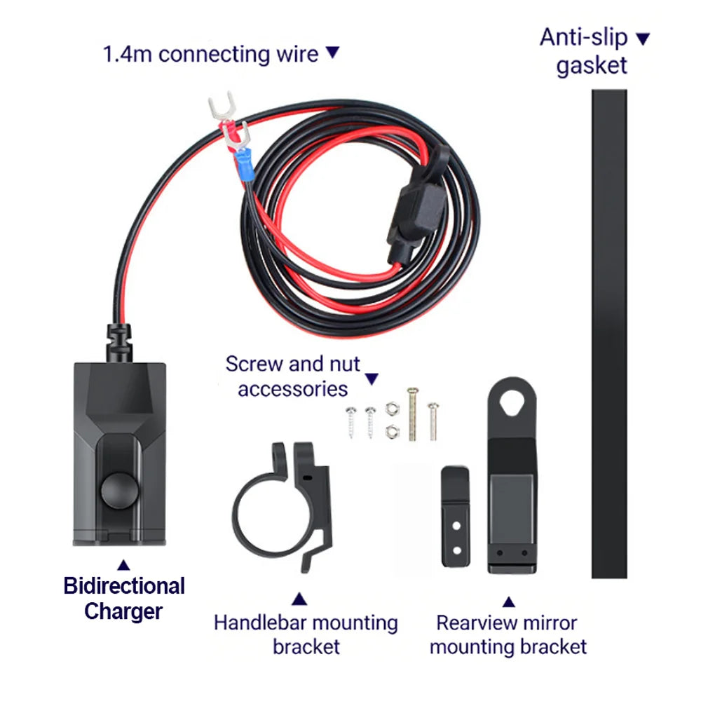 Motorcycle 100W Bidirectional USB Charger with Voltmeter and Switch