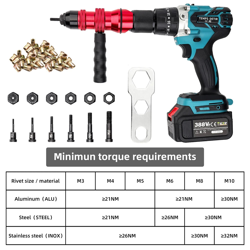 Electric Drill Rivet Nut Gun Adapter Tool Kit M3-M10
