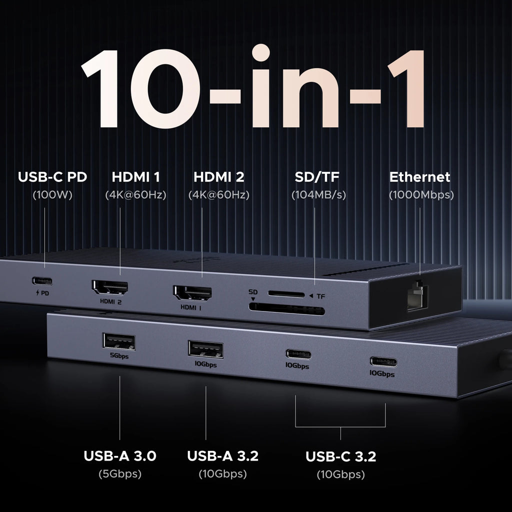 10-in-1 USB-C Docking Station with Dual 4K 60Hz HDMI and 100W PD