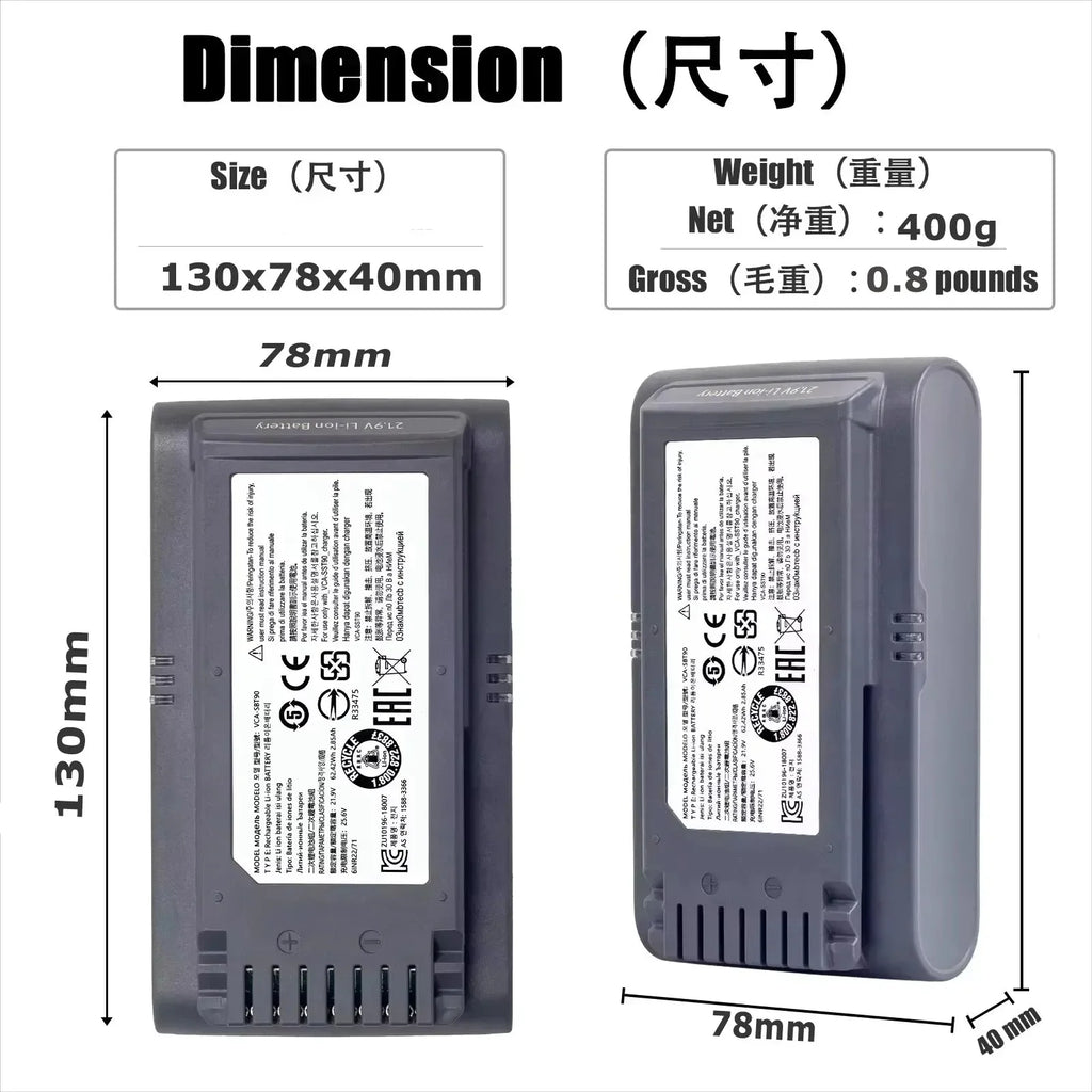 Replacement 21.6V 5000mAh Battery for Jet 60 Vacuum Cleaners