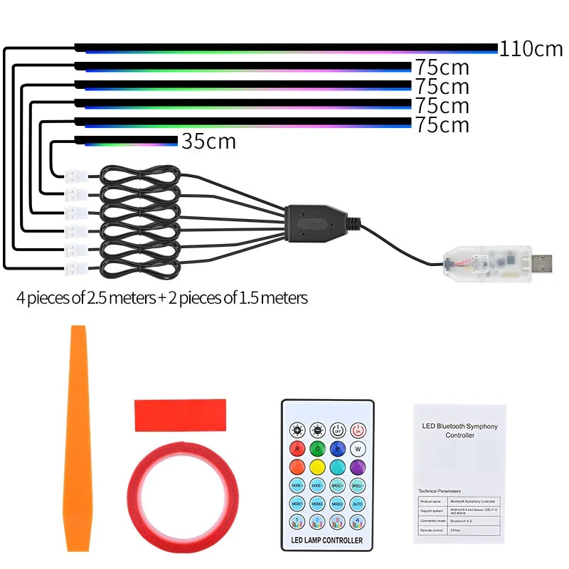 RGB LED Interior Car Ambient Light Strip Kit with App Control