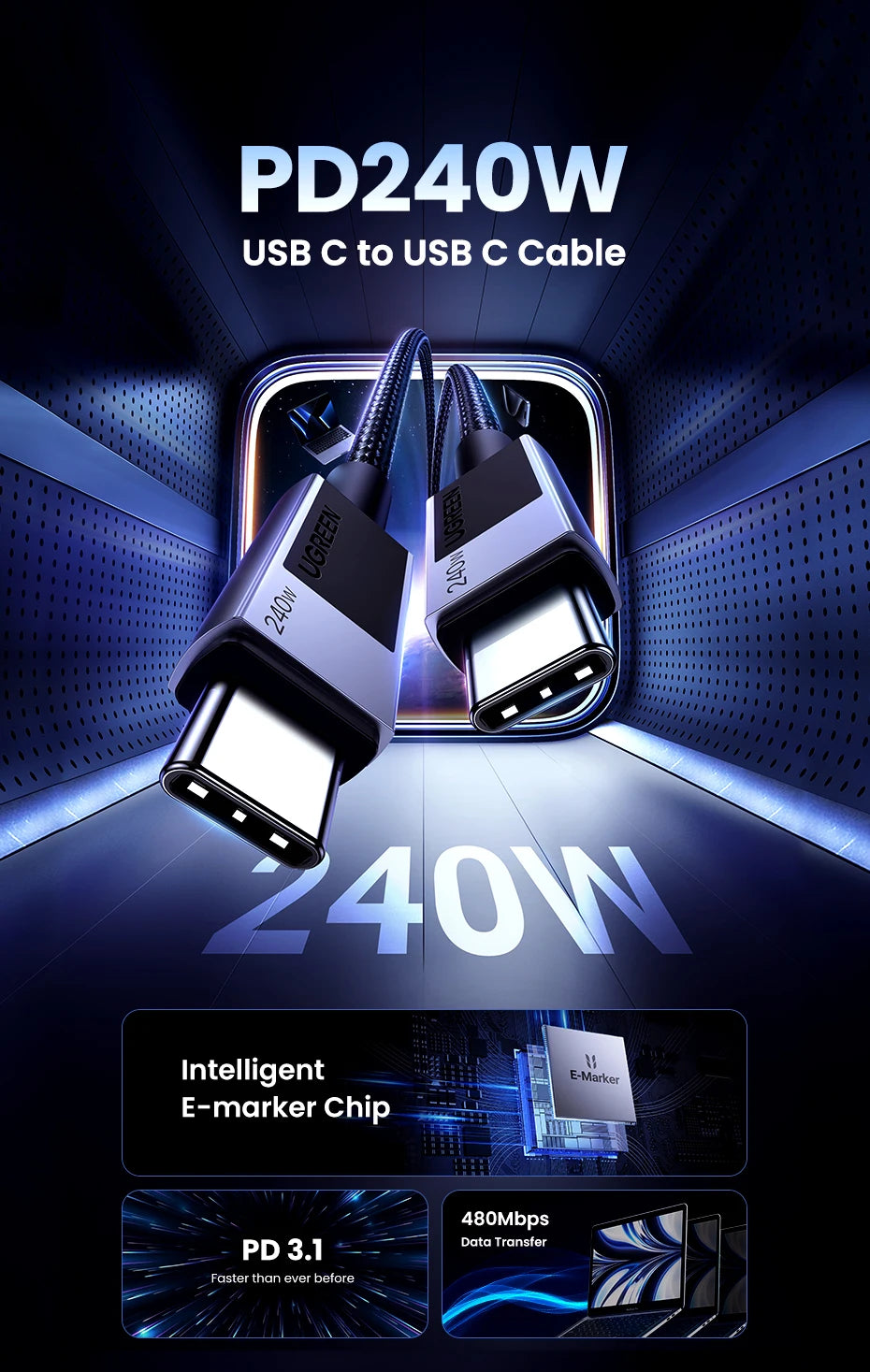 240W USB-C to USB-C Fast Charging and Data Sync Cable - 7
