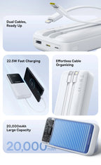 20000mAh Portable Power Bank with Integrated Fast Charging Cables