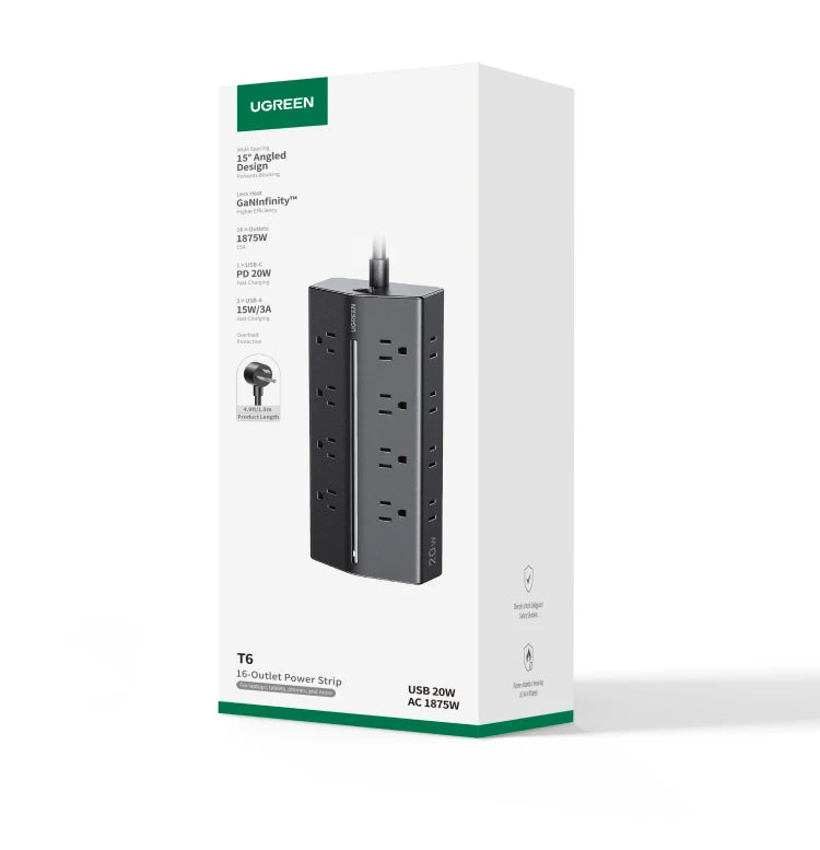 20-in-1 Trapezoidal Power Strip with 20W Fast Charging USB Ports - 21