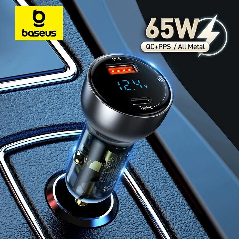 65W Dual Port Fast Car Charger with Voltage Display
