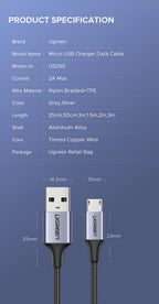 2A Fast Charging Micro USB Braided Data Cable