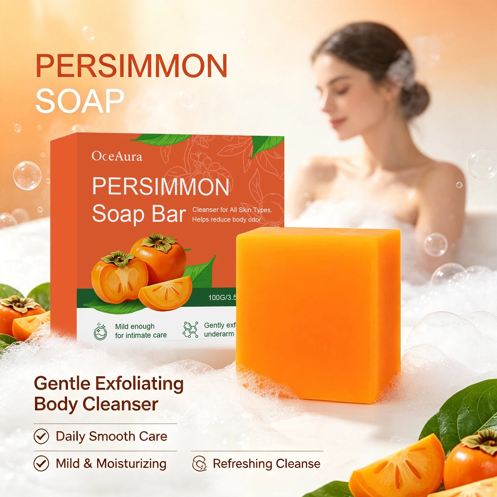 Exfoliating Persimmon Soap Bar for Body Odor and Skin Smoothing - 1