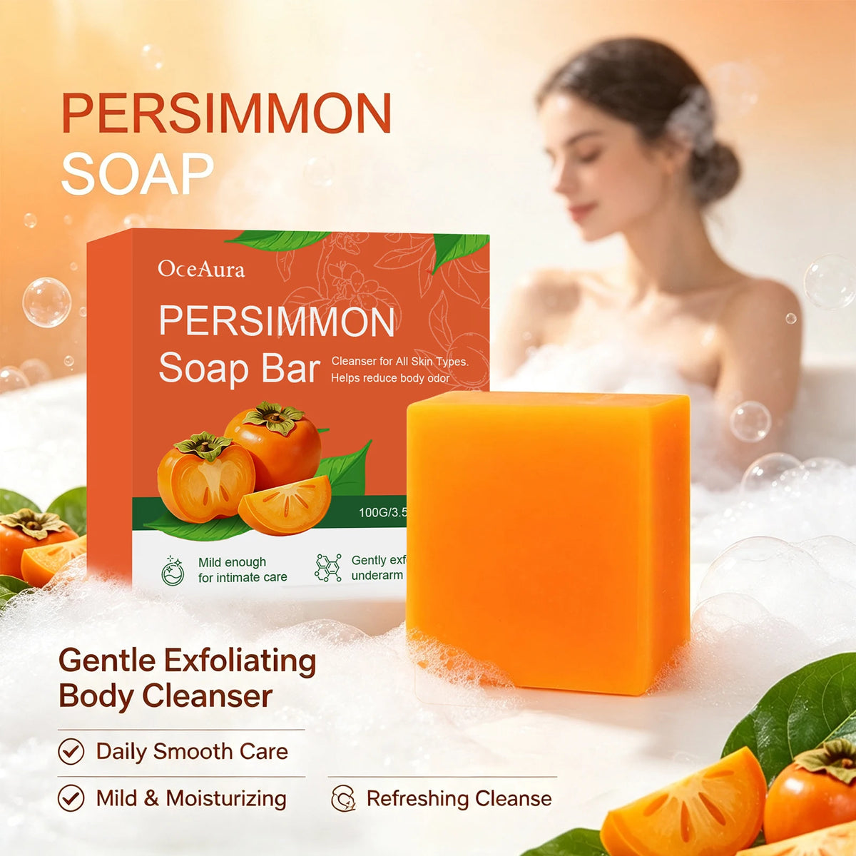 Exfoliating Persimmon Soap Bar for Body Odor and Skin Smoothing
