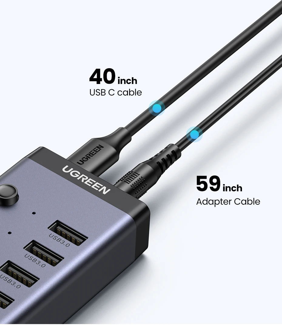 7-Port USB 3.0 Data Hub with Individual Switches and Power Adapter