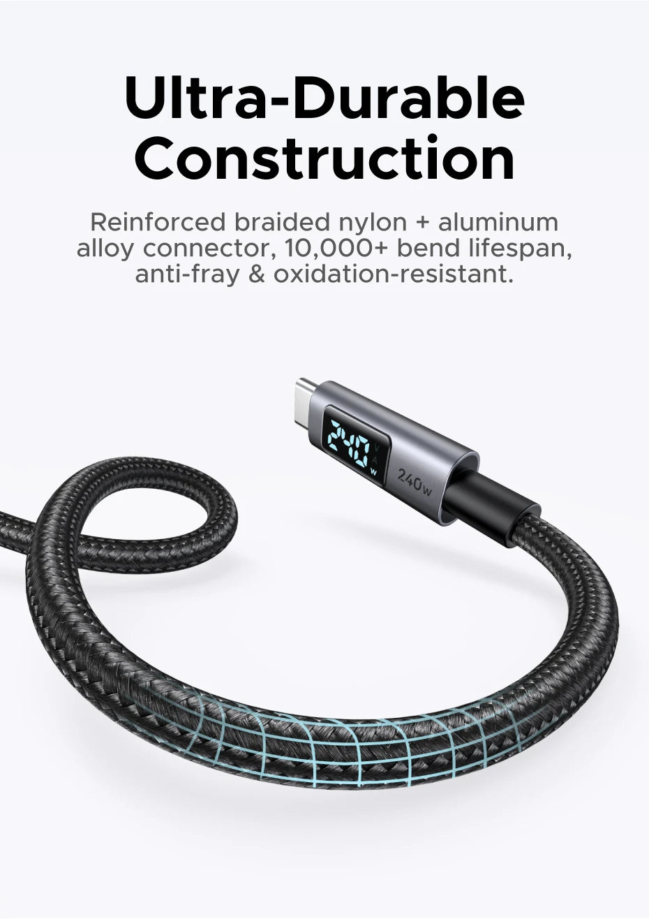 240W USB-C Fast Charging Cable with Real-Time Digital Display