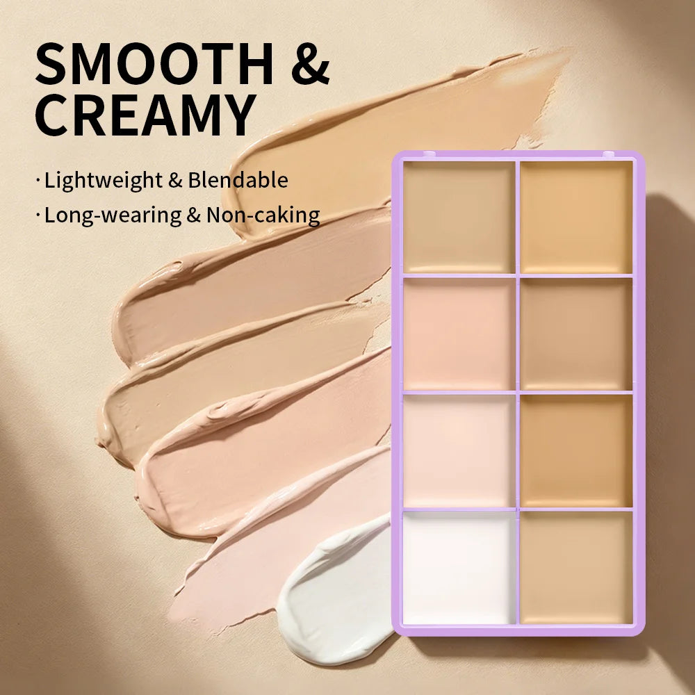 8-Shade Cream Concealer Palette for Full Coverage