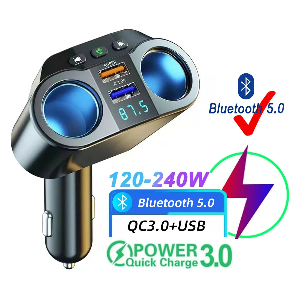 Car Cigarette Lighter Splitter PD USB Charger Bluetooth 5.0 FM Adapter