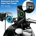 Motorcycle Dual Port USB C and A Fast Charger with Retractable Cable