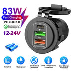 83W 4 Port USB and USB-C Fast Car Charger Socket for 12V 24V Vehicles