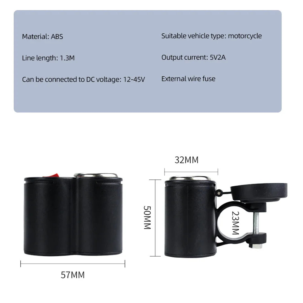 Motorcycle Handlebar 12V USB Charger and Cigarette Lighter Socket