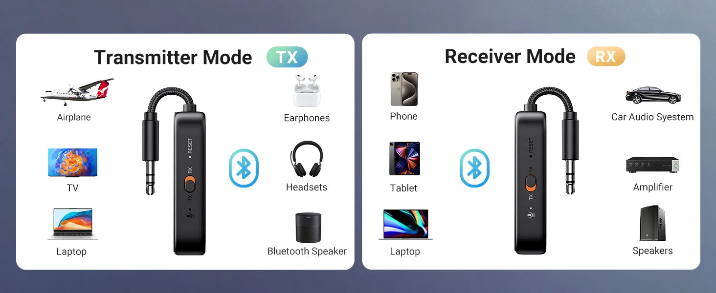 2-in-1 Bluetooth 5.2 Transmitter and Receiver for Airplane Travel - 8