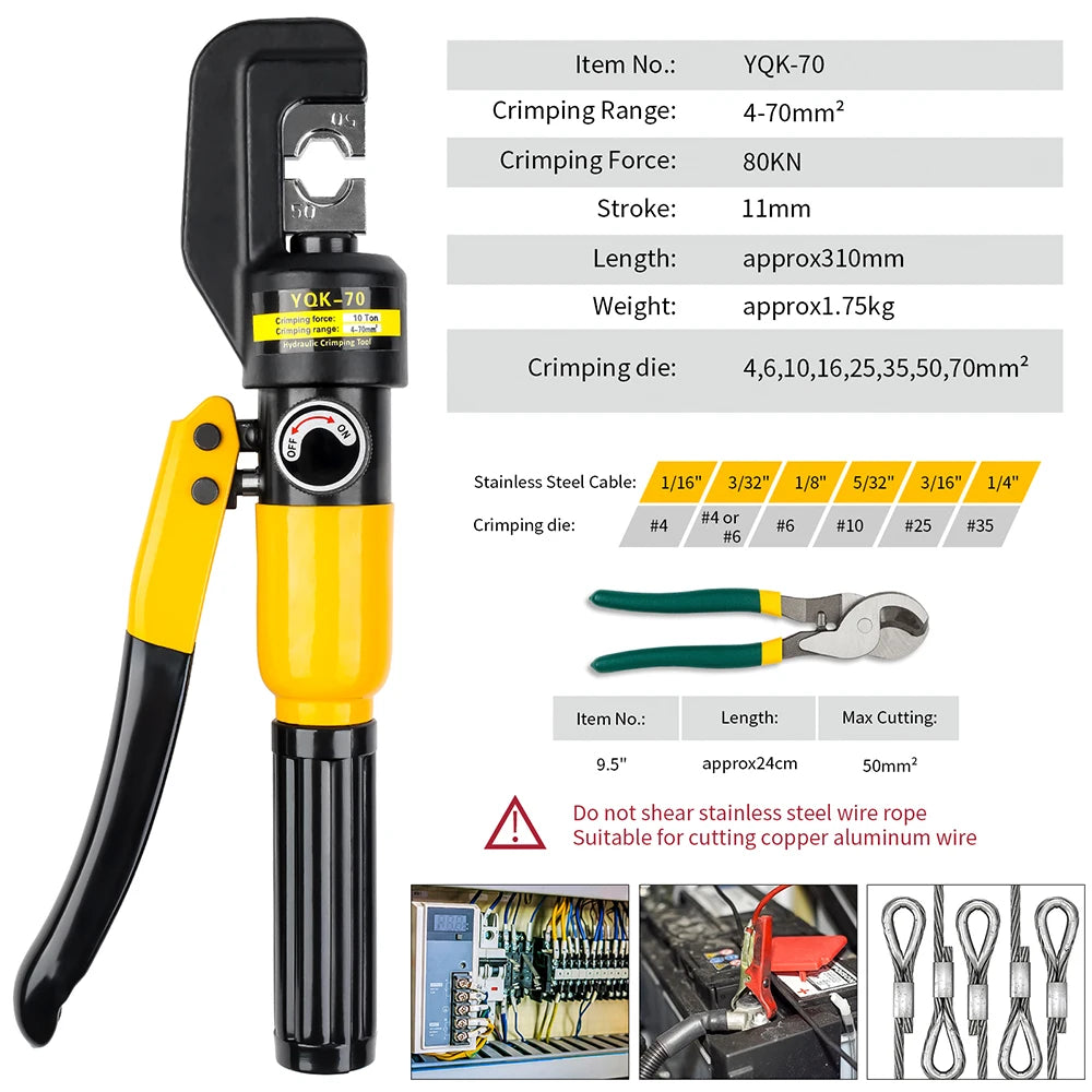 10T Hydraulic Cable Crimping Tool 4-70mm²