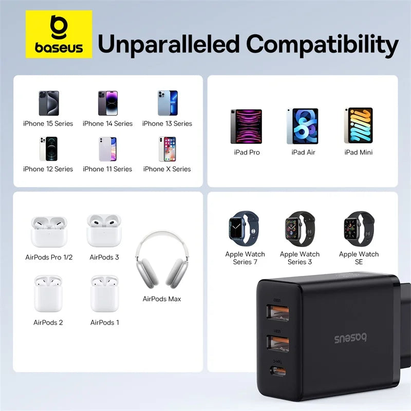 30W Fast USB Wall Charger with Type-C and Dual USB Ports - 4