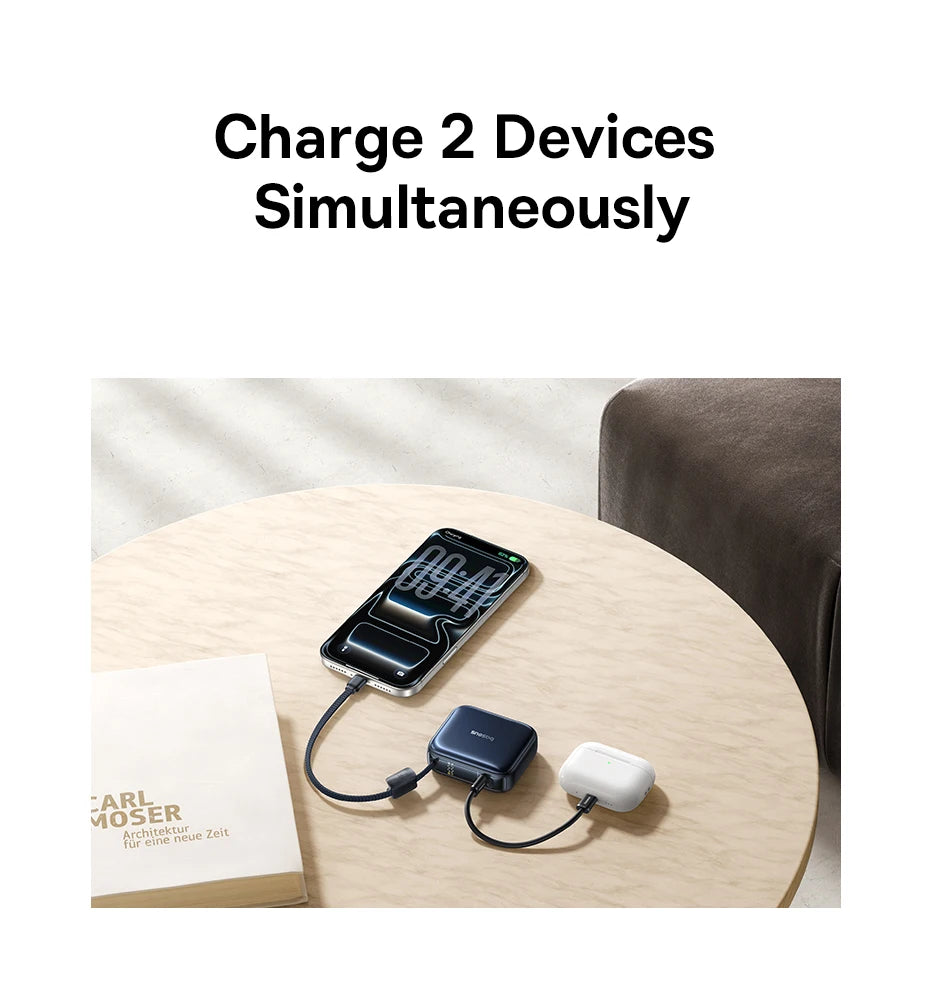 45W Mini Portable Power Bank with Built-in USB-C Cable 10000mAh - 12