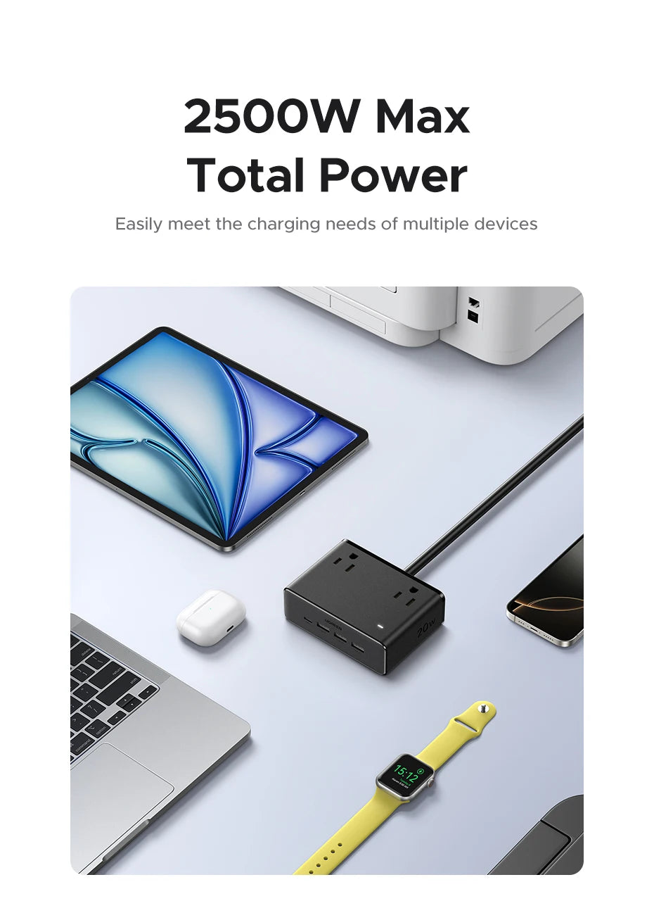 8-in-1 GaN Power Strip with 20W USB-C Fast Charging