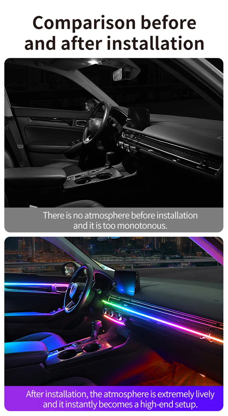 RGB LED Interior Car Ambient Light Strip Kit with App Control