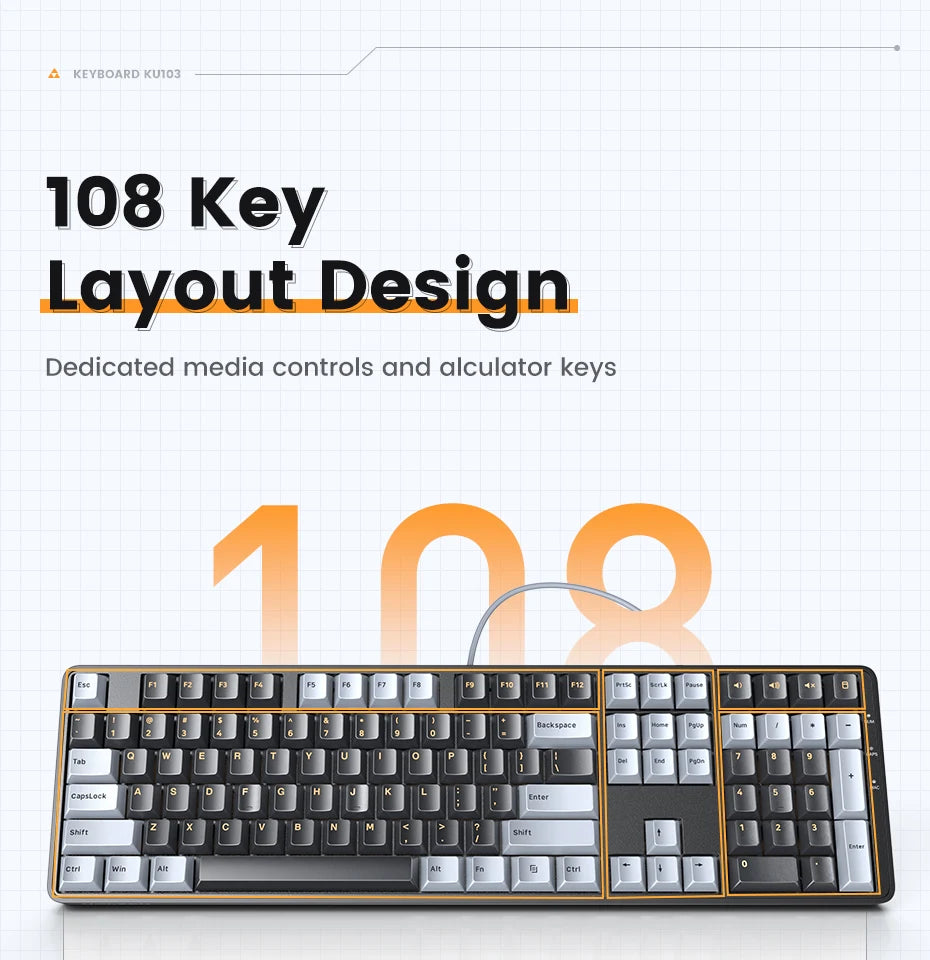Wired Mechanical Gaming Keyboard 108 Keys with Red Switches - 9
