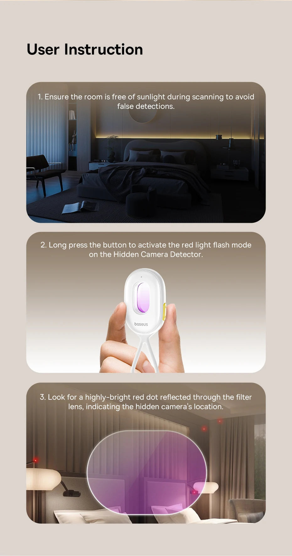 Portable Infrared Hidden Camera Detector and Security Alarm