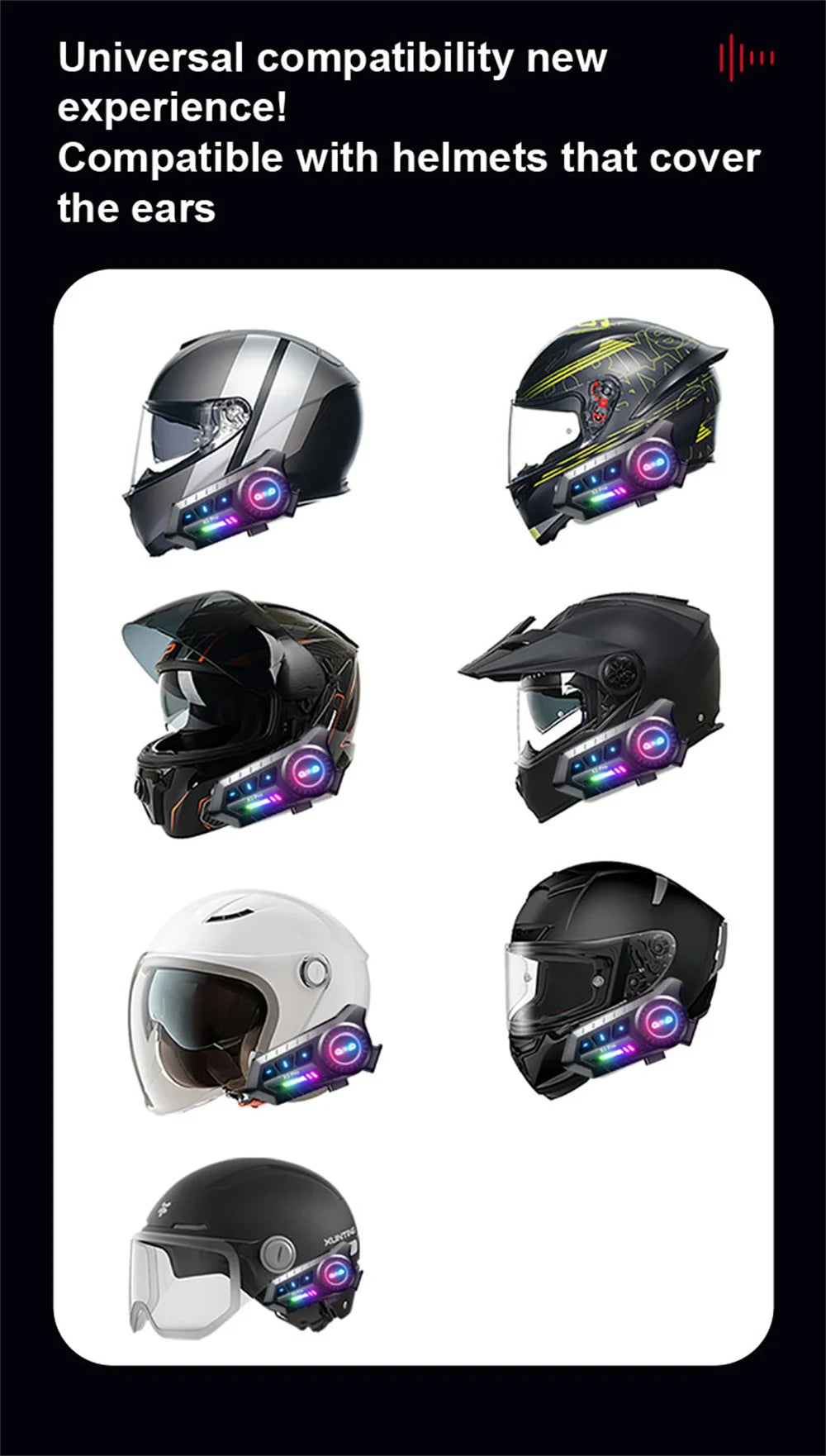 Motorcycle Helmet Bluetooth Intercom Headset with FM Radio