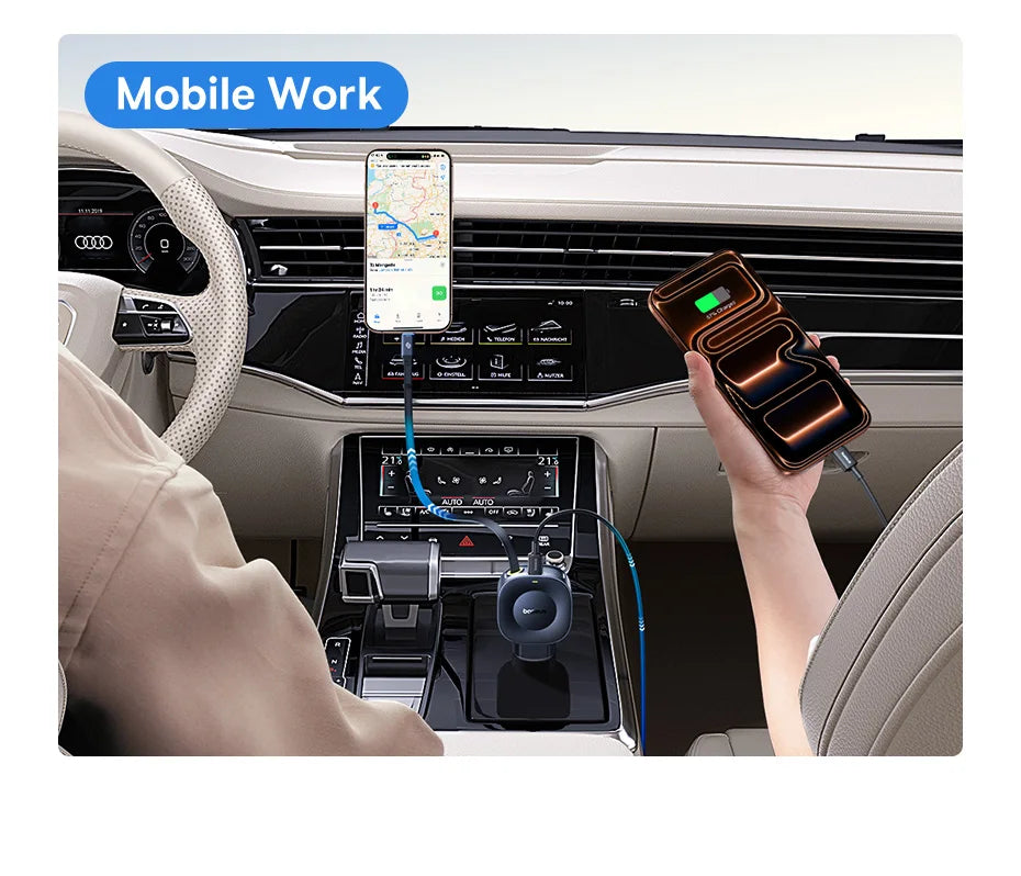 45W Dual USB-C Fast Car Charger with Retractable Cable - 18