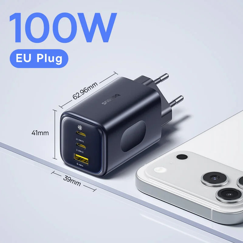 100W GaN Fast Wall Charger with 3 Ports for Laptops and Phones - 30