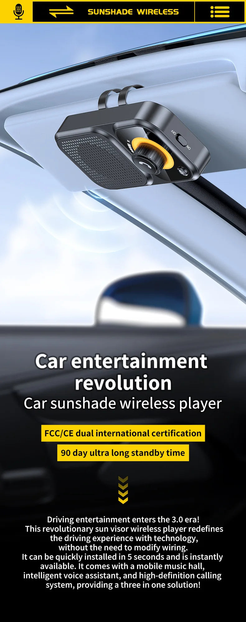 Bluetooth 5.4 Hands-Free Car Speakerphone for Sun Visor