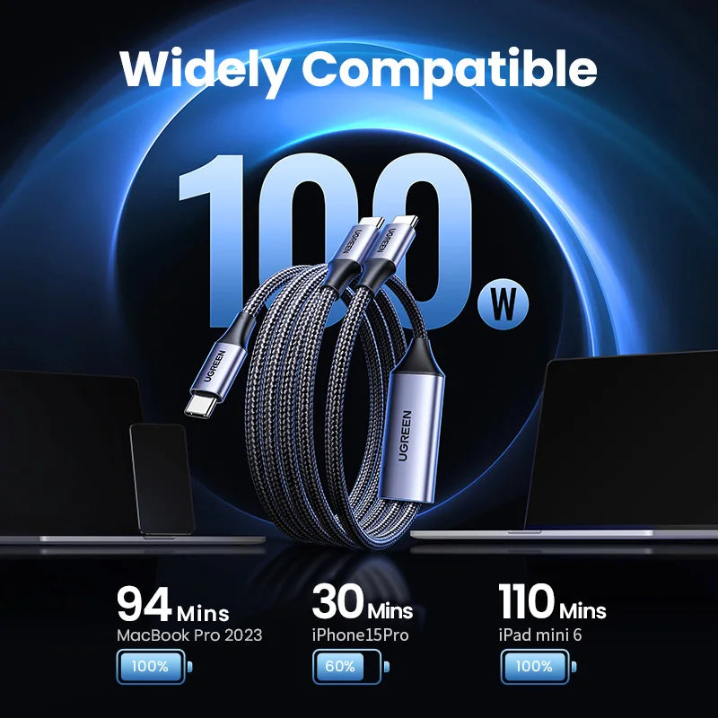 100W 2-in-1 USB-C Fast Charging Cable