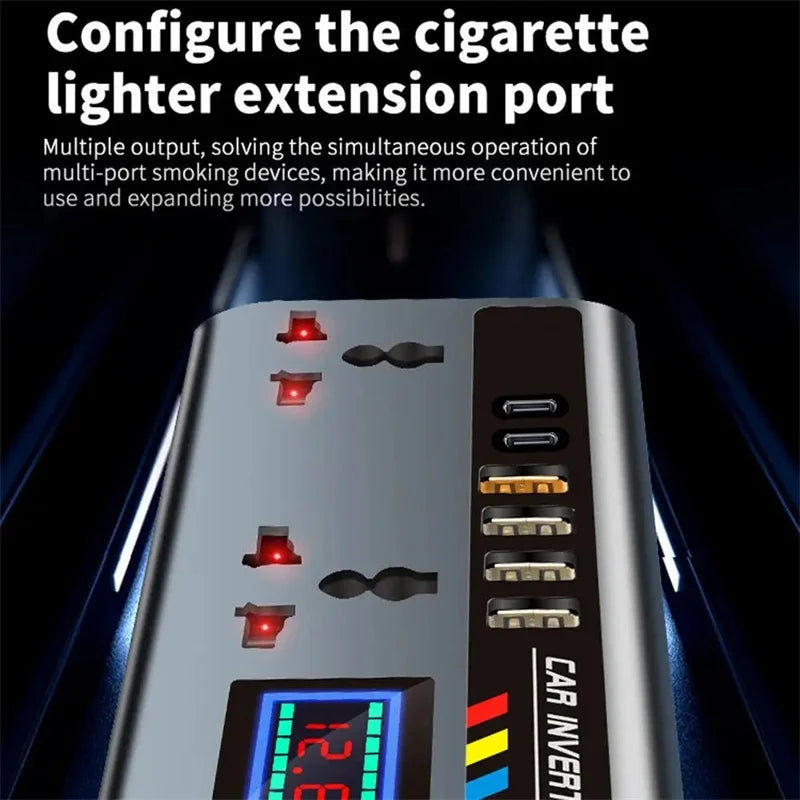 200W 12V/24V to 220V Car Power Inverter with 9 Charging Ports