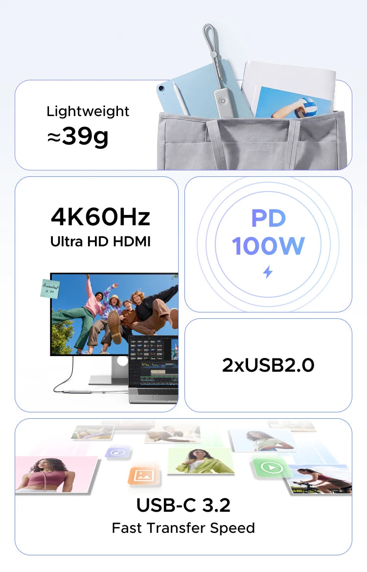 5-in-1 USB-C Hub with 4K 60Hz HDMI and 100W Power Delivery - 8