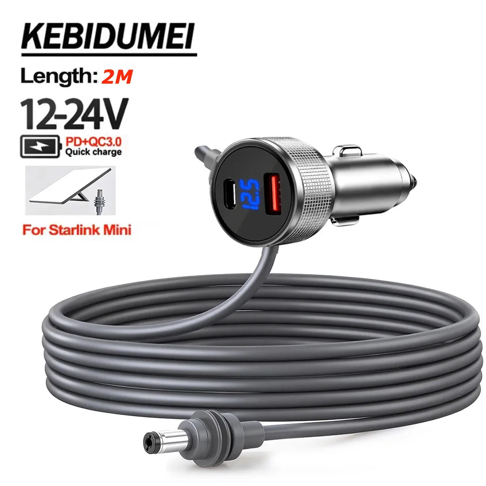3M 12V 24V Car Power Adapter for Starlink Mini with USB PD QC Charger