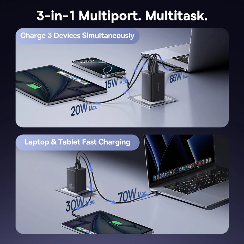 100W GaN USB-C Fast Wall Charger for Laptops and Smartphones